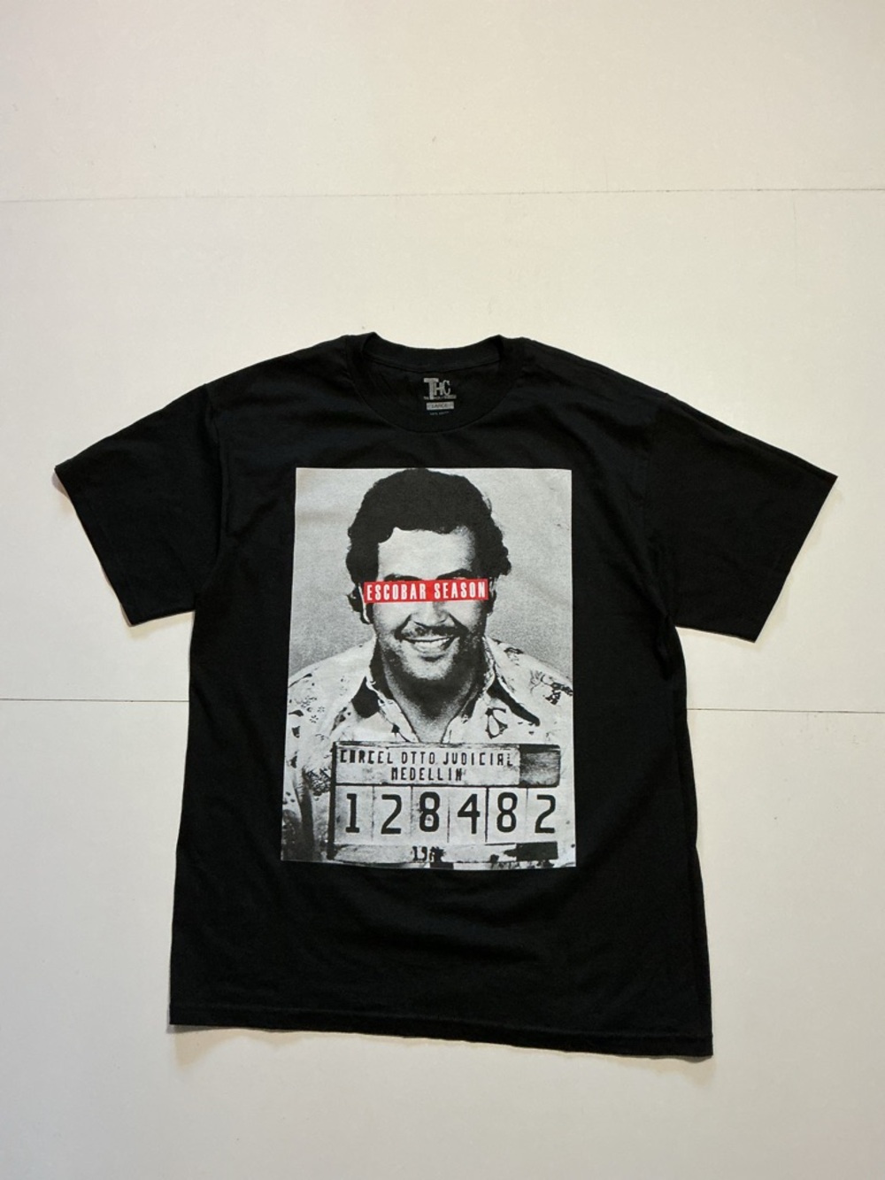 THC The Holy Couture Pablo Escobar Season Mugshot Black Graphic T-Shirt